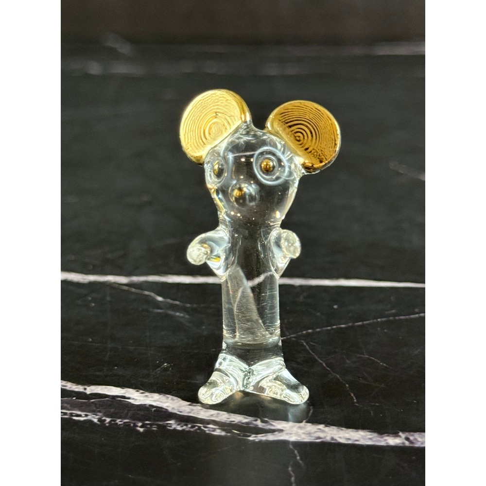 VTG Blown Glass Mouse Miniature 22K Gold Ears 2in Tall MINT!